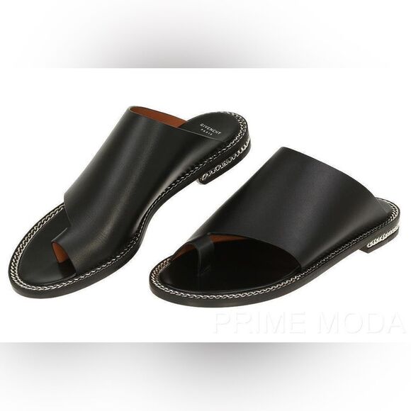 Givenchy Black Leather Chain Accent Slides - Picture 1 of 14